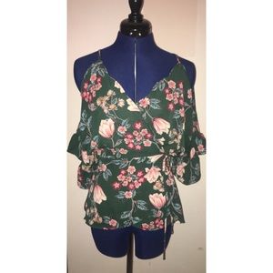 teal floral wrap shirt
